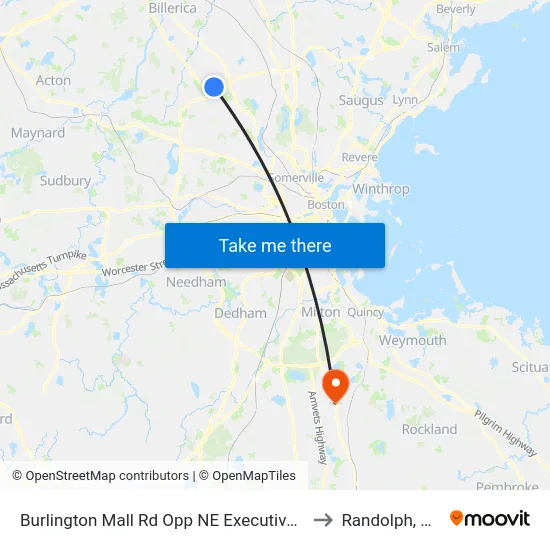 Burlington Mall Rd Opp NE Executive Pk to Randolph, MA map