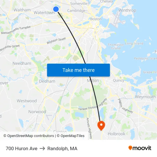 700 Huron Ave to Randolph, MA map