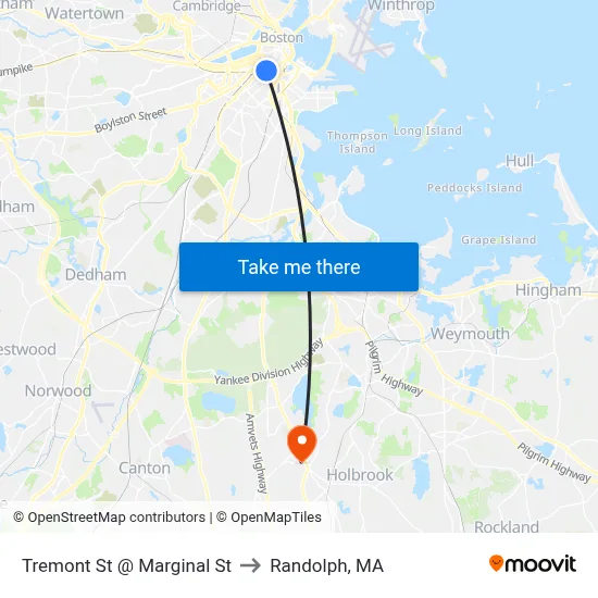 Tremont St @ Marginal St to Randolph, MA map