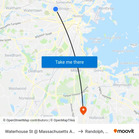Waterhouse St @ Massachusetts Ave to Randolph, MA map