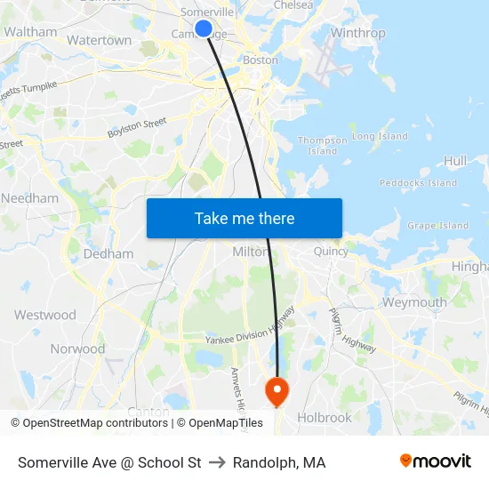 Somerville Ave @ School St to Randolph, MA map
