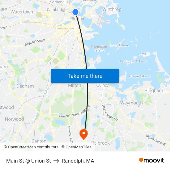 Main St @ Union St to Randolph, MA map