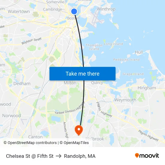 Chelsea St @ Fifth St to Randolph, MA map