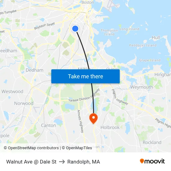 Walnut Ave @ Dale St to Randolph, MA map