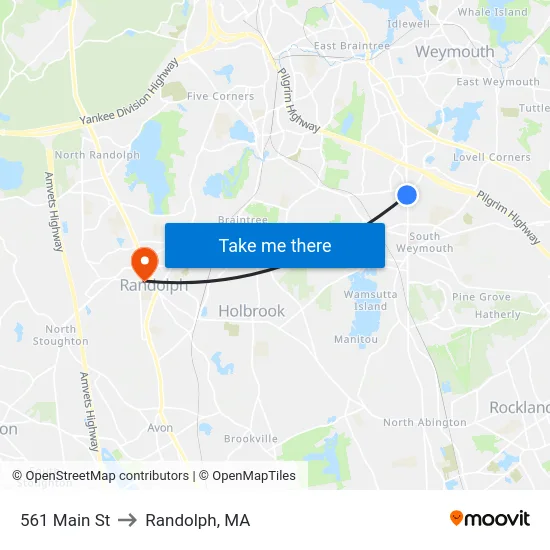 561 Main St to Randolph, MA map