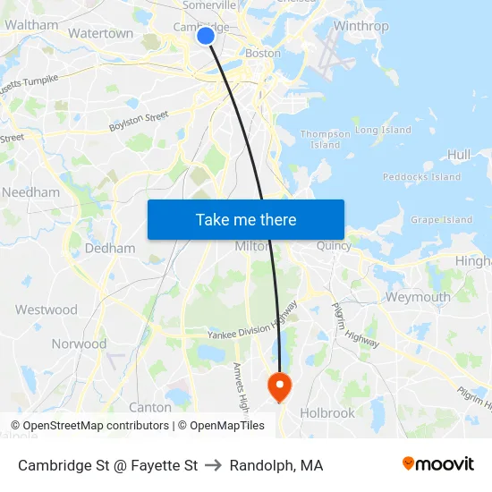 Cambridge St @ Fayette St to Randolph, MA map