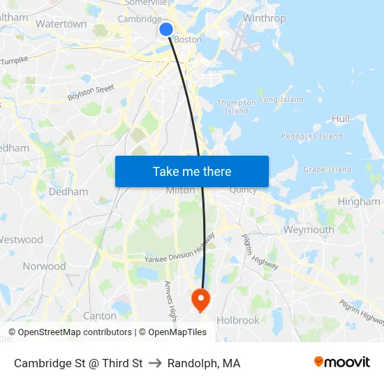 Cambridge St @ Third St to Randolph, MA map