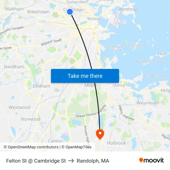 Felton St @ Cambridge St to Randolph, MA map