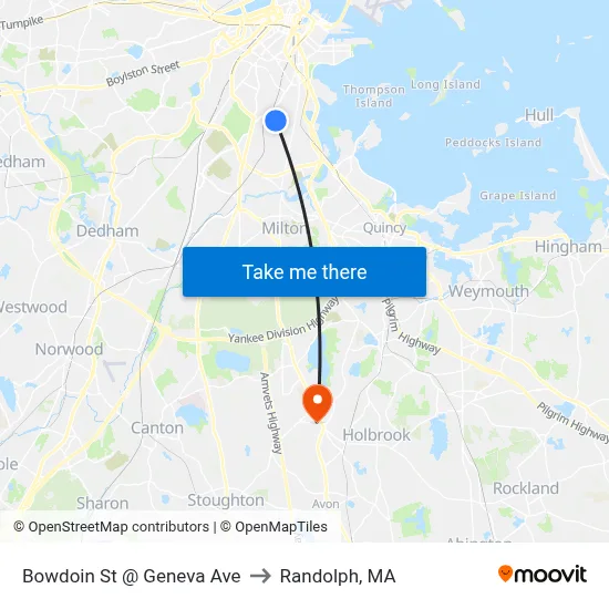 Bowdoin St @ Geneva Ave to Randolph, MA map
