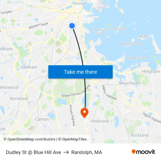 Dudley St @ Blue Hill Ave to Randolph, MA map