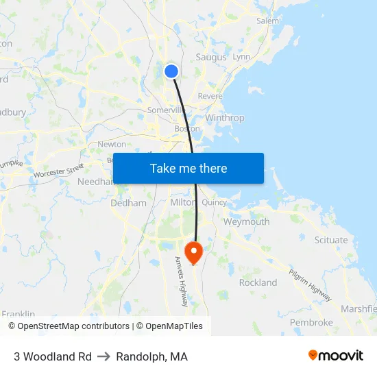 3 Woodland Rd to Randolph, MA map