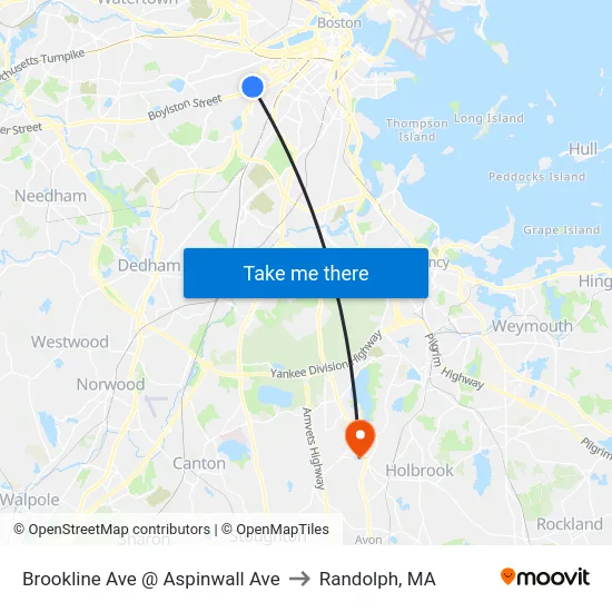 Brookline Ave @ Aspinwall Ave to Randolph, MA map