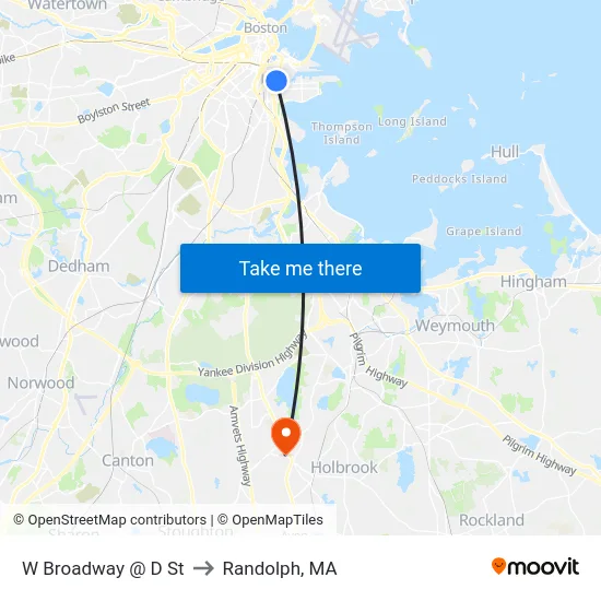 W Broadway @ D St to Randolph, MA map