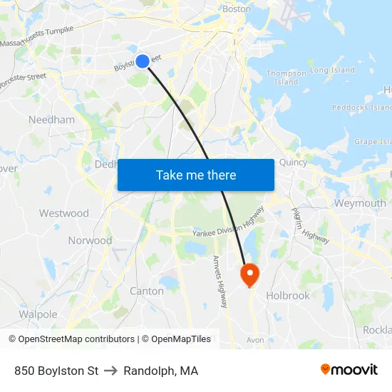 850 Boylston St to Randolph, MA map