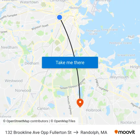 132 Brookline Ave Opp Fullerton St to Randolph, MA map