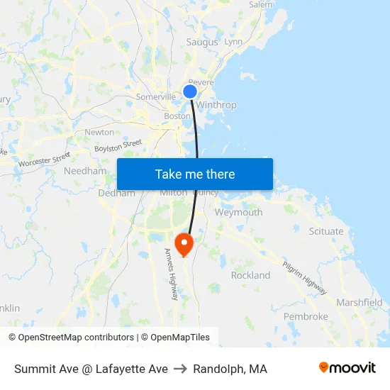 Summit Ave @ Lafayette Ave to Randolph, MA map