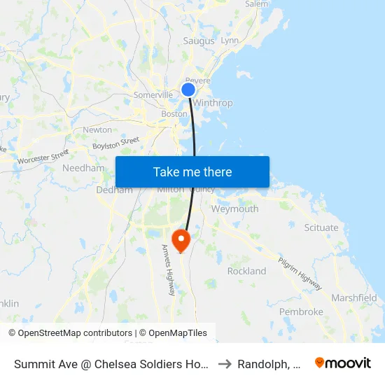 Summit Ave @ Chelsea Soldiers Home to Randolph, MA map