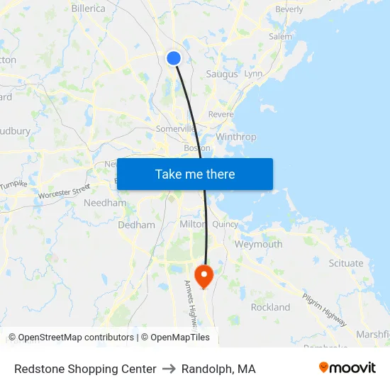 Redstone Shopping Center to Randolph, MA map