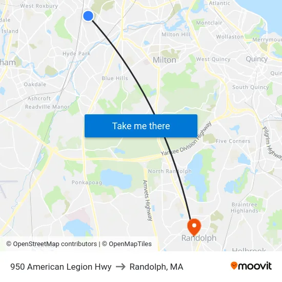 950 American Legion Hwy to Randolph, MA map