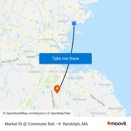 Market St @ Commuter Rail to Randolph, MA map