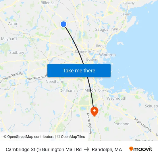 Cambridge St @ Burlington Mall Rd to Randolph, MA map