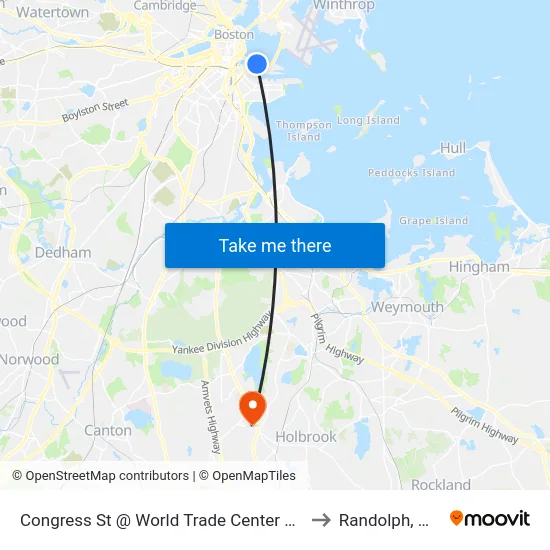 Congress St @ World Trade Center Sta to Randolph, MA map