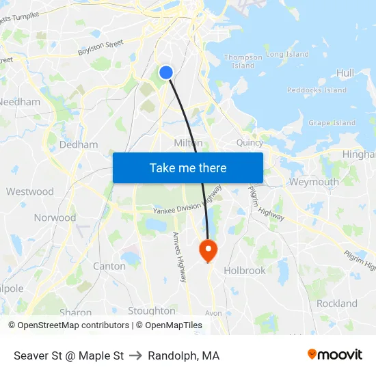 Seaver St @ Maple St to Randolph, MA map