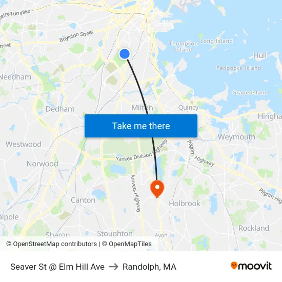 Seaver St @ Elm Hill Ave to Randolph, MA map