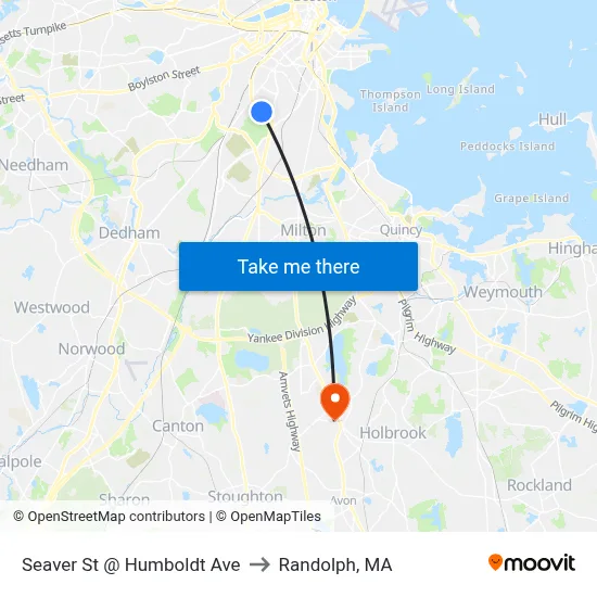 Seaver St @ Humboldt Ave to Randolph, MA map