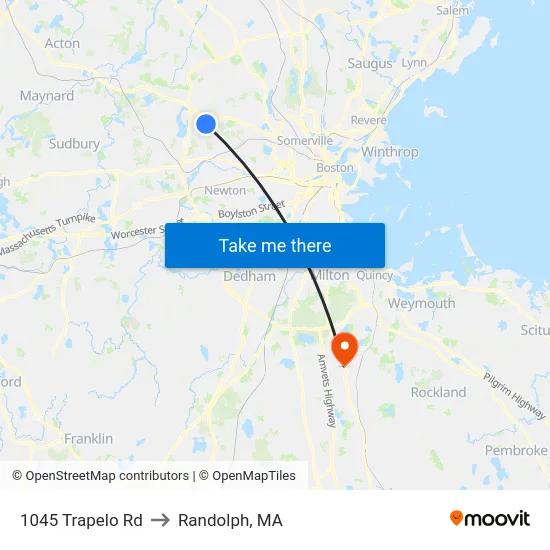 1045 Trapelo Rd to Randolph, MA map