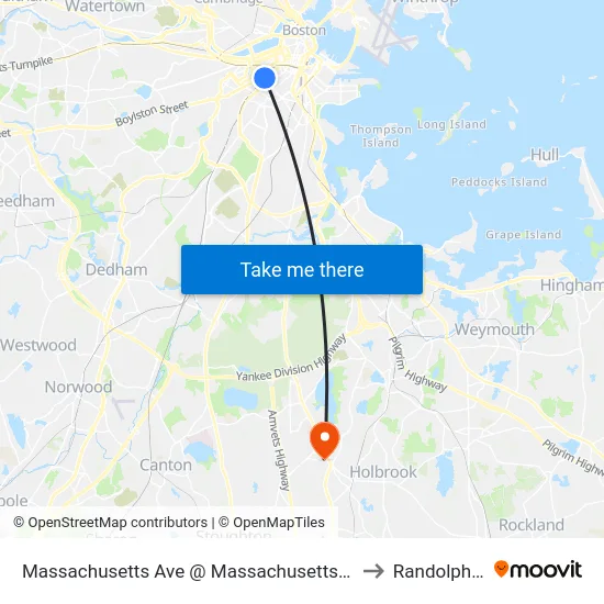 Massachusetts Ave @ Massachusetts Ave Station to Randolph, MA map
