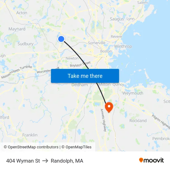 404 Wyman St to Randolph, MA map