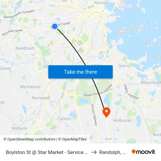 Boylston St @ Star Market - Service Rd to Randolph, MA map