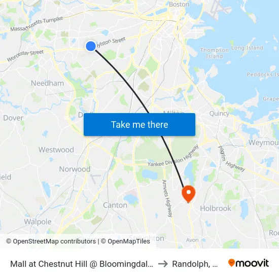 Mall at Chestnut Hill @ Bloomingdale's to Randolph, MA map