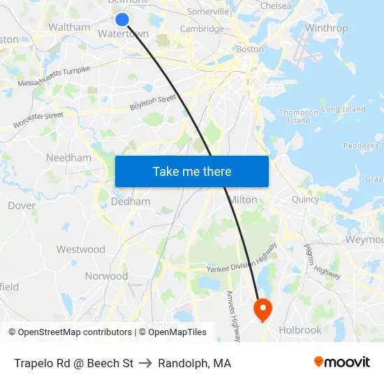 Trapelo Rd @ Beech St to Randolph, MA map