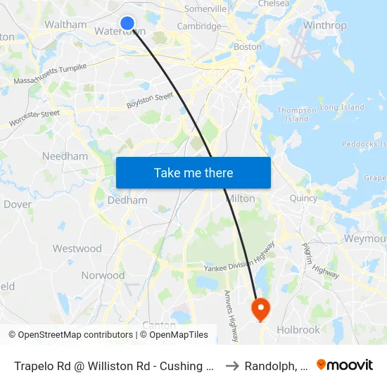 Trapelo Rd @ Williston Rd - Cushing Square to Randolph, MA map