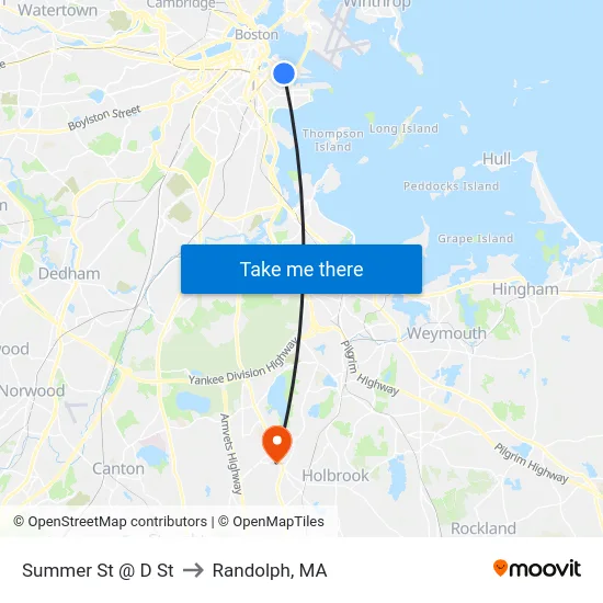 Summer St @ D St to Randolph, MA map