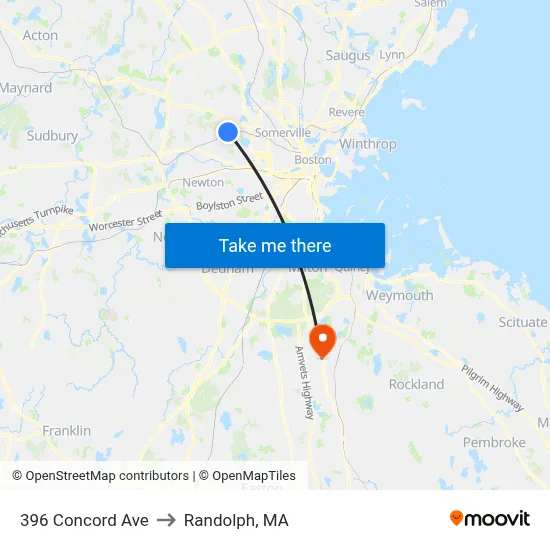 396 Concord Ave to Randolph, MA map