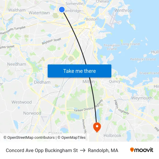 Concord Ave Opp Buckingham St to Randolph, MA map