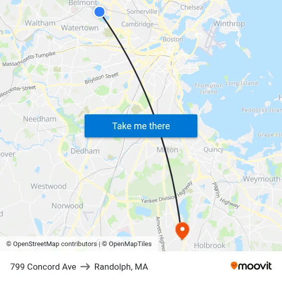 799 Concord Ave to Randolph, MA map
