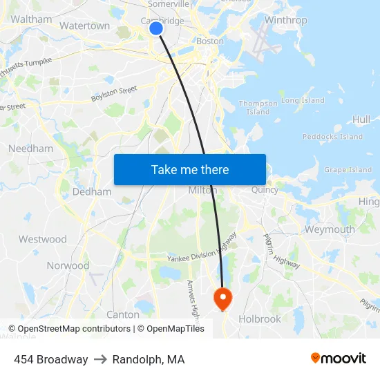 454 Broadway to Randolph, MA map