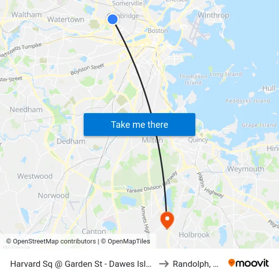Harvard Sq @ Garden St - Dawes Island to Randolph, MA map
