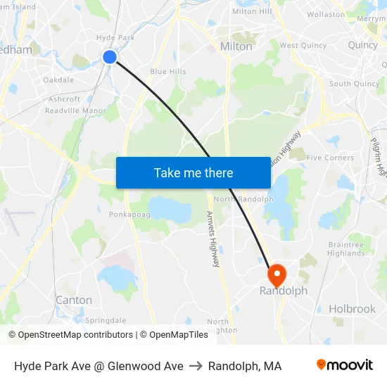 Hyde Park Ave @ Glenwood Ave to Randolph, MA map