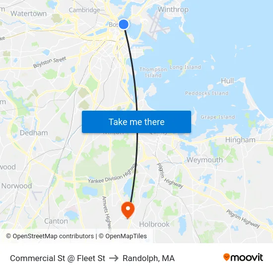 Commercial St @ Fleet St to Randolph, MA map