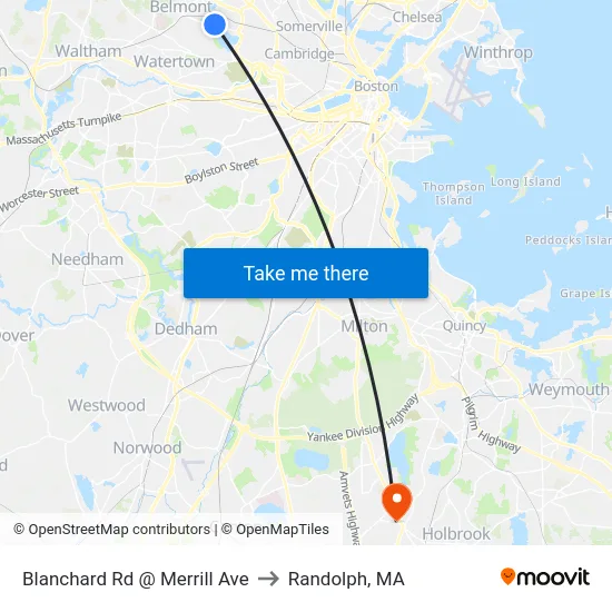 Blanchard Rd @ Merrill Ave to Randolph, MA map