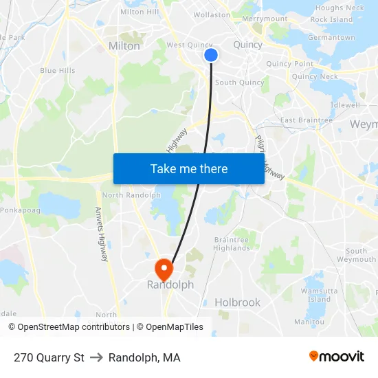 270 Quarry St to Randolph, MA map