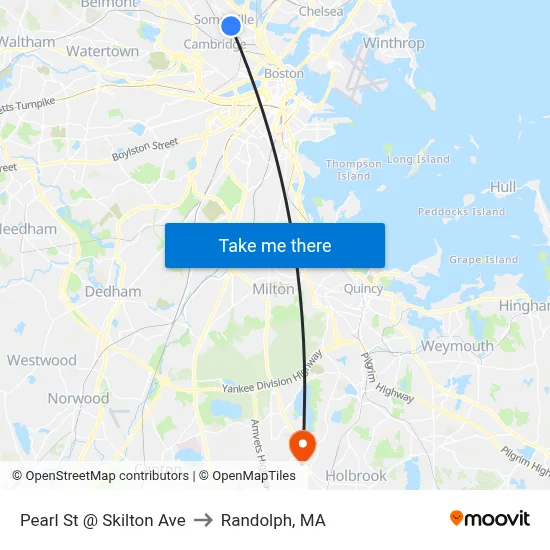 Pearl St @ Skilton Ave to Randolph, MA map