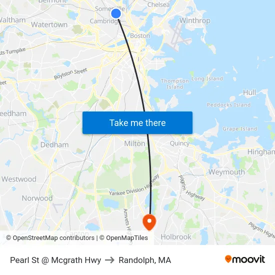 Pearl St @ Mcgrath Hwy to Randolph, MA map