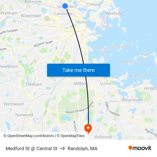 Medford St @ Central St to Randolph, MA map