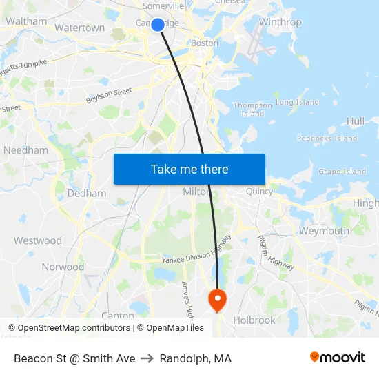 Beacon St @ Smith Ave to Randolph, MA map